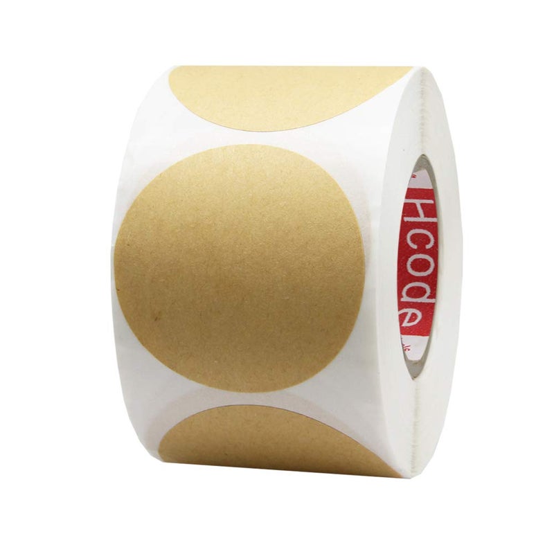 Hcode 2'' Natural Circle Price Stickers Kraft Paper Dots Labels Target Pasters Adhesive Writable Labels 500 Pieces Per Roll (2 inches) - Image 1